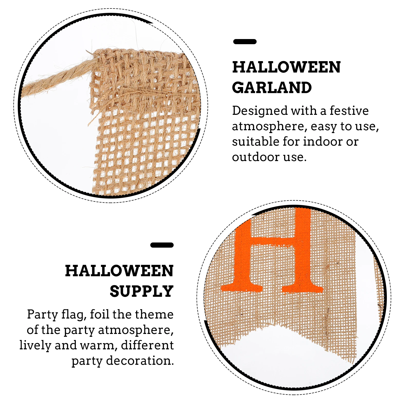 

Halloween Decorative Flag Banner Decorations Indoor for Pumpkin Fall Garland Jute