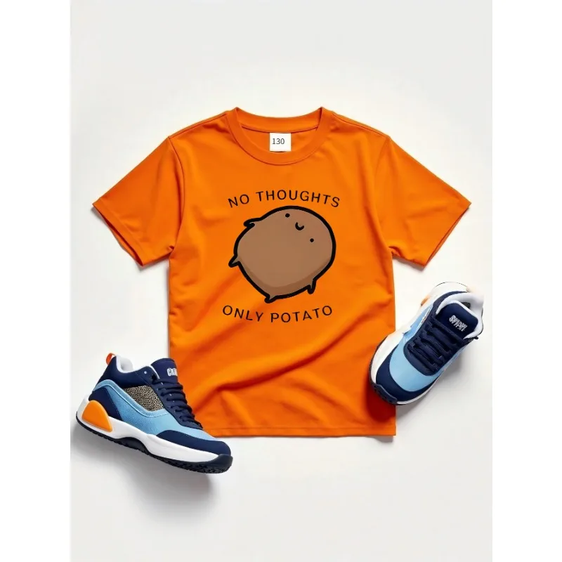 Boys and Girls Cartoon Potato Print T-shirt Cute and Fun Round Neck Top Versatile Children's Summer New Parent-child Outfit