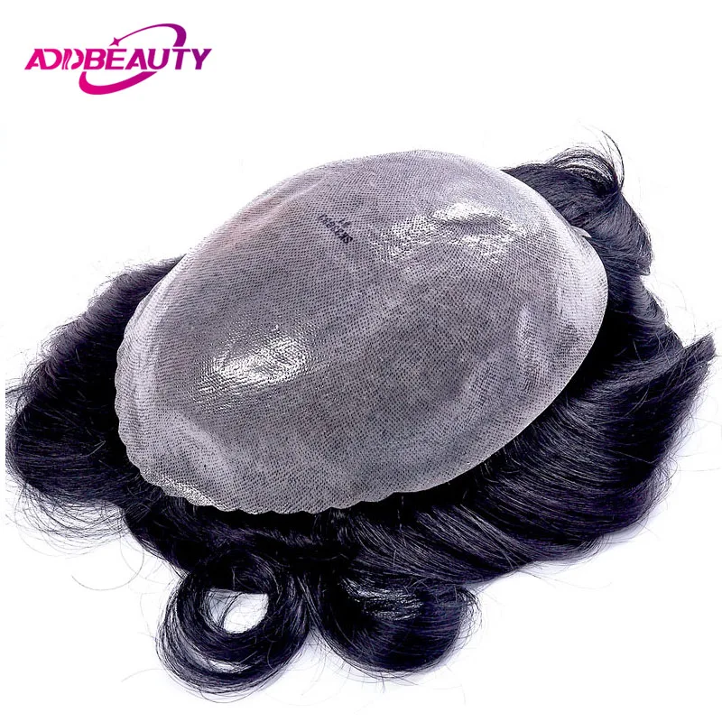 

Men Toupee Vloop Thin Skin PU 0.06-0.08cm Human Hair Wig Indian Remy Hair System Men Hairpiece Straight Wave Hair Natural Color