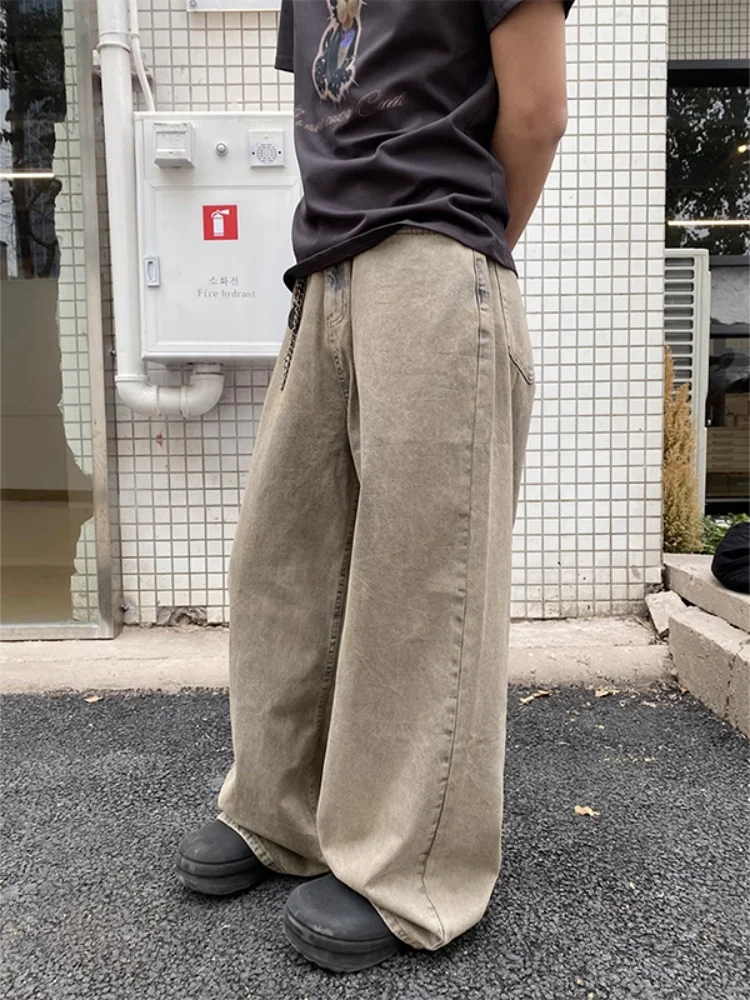 الرجعية الأمريكية Waed شارع العليا الطين اللون الجينز الرجال النساء فضفاض مستقيم الساق السراويل عارضة الشباب الاتجاه الخريف الموسم
