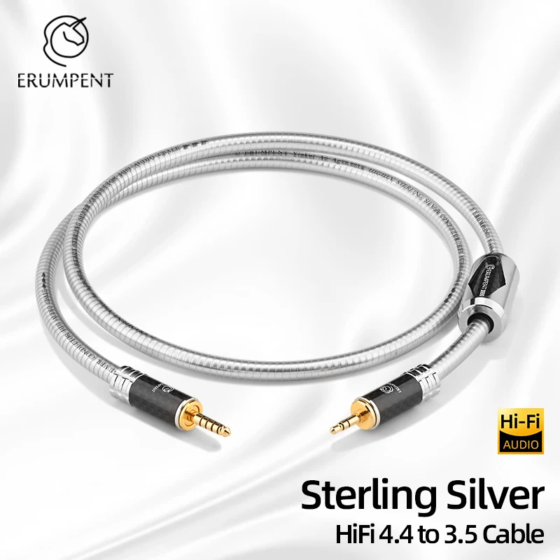 ERUMPENT HiFi Sterling Silver 4.4mm Balance to 3.5mm Aux Audio Cable 4.4mm Jack Male to Male Adapter Cable