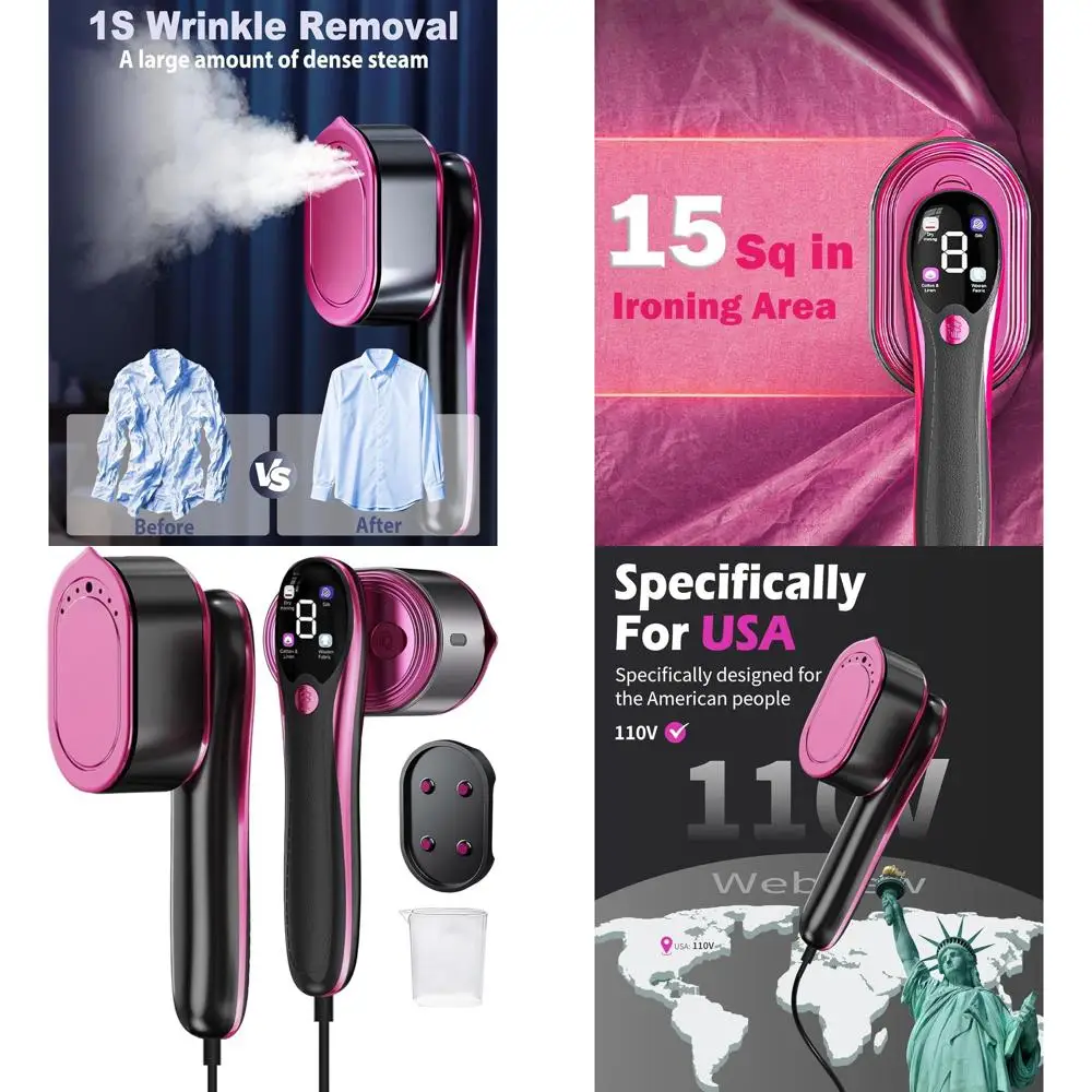 

Портативный отпариватель для одежды 2-в-1 с быстрым нагревом за 12 секунд, многоуровневой регулировкой, керамической нагревательной панелью для путешествий и домашнего использования, 11