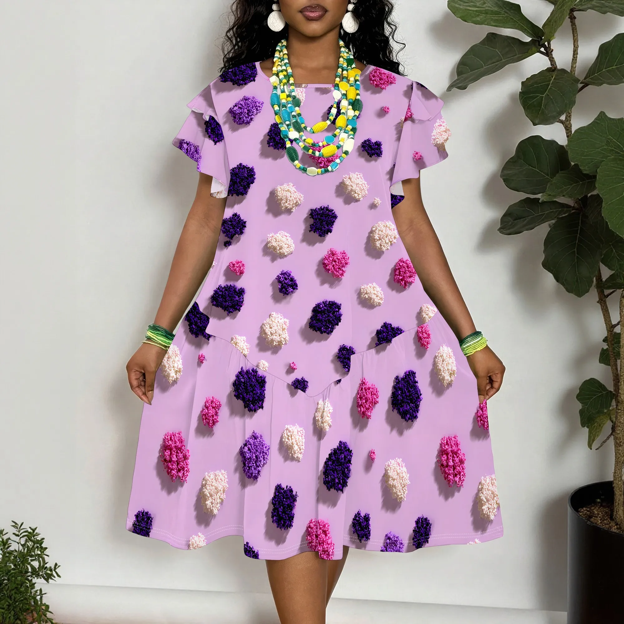 

Women's Floral Print Short Sleeve Dress XL-6XL Summer Casual Loose Fit A-Line Midi Dress