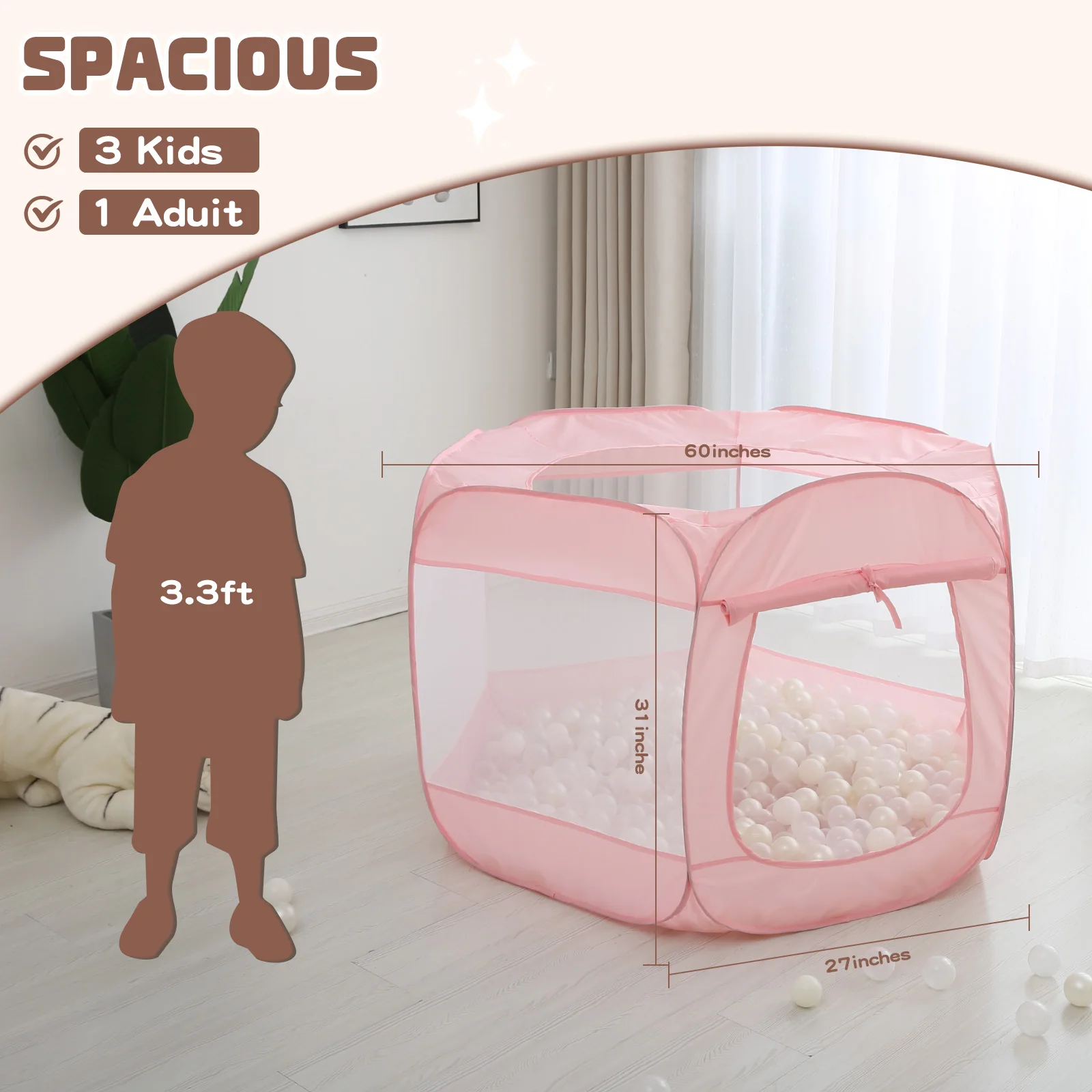 Tente de jeu Pop Up pour enfants, fosse à balles pour tout-petits, garçons, filles, bébés et tout-petits, maison de jeu intérieure et extérieure, noir, beige, rose, vert