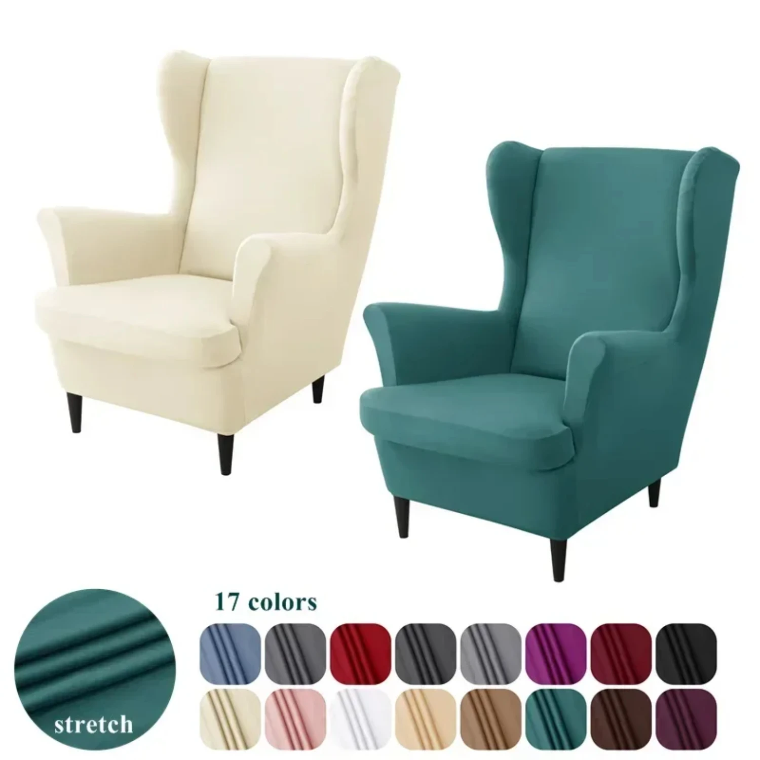 

Stretchy Solid Color Wing Chair Cover - Non Slip Elastic Armchair Covers - Washable Relax Sofa Slipcovers - Seat Cushion Protect