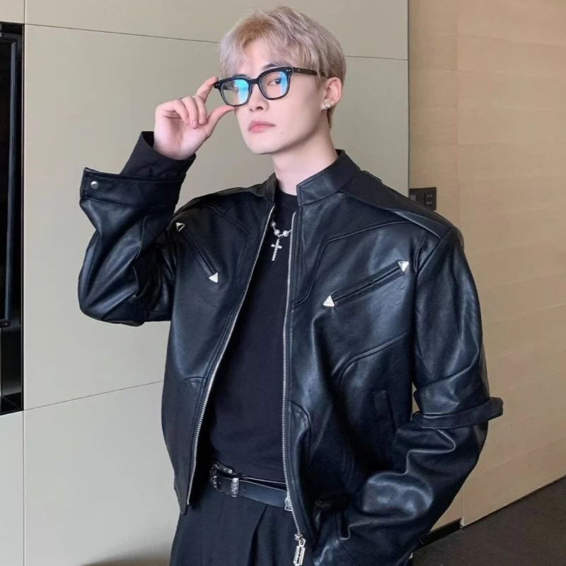 

Vintage Streetwear Men Women PU Leather Jacket Short Oversized Stand Collar Biker Coat Premium Retro Style for Spring Autumn​