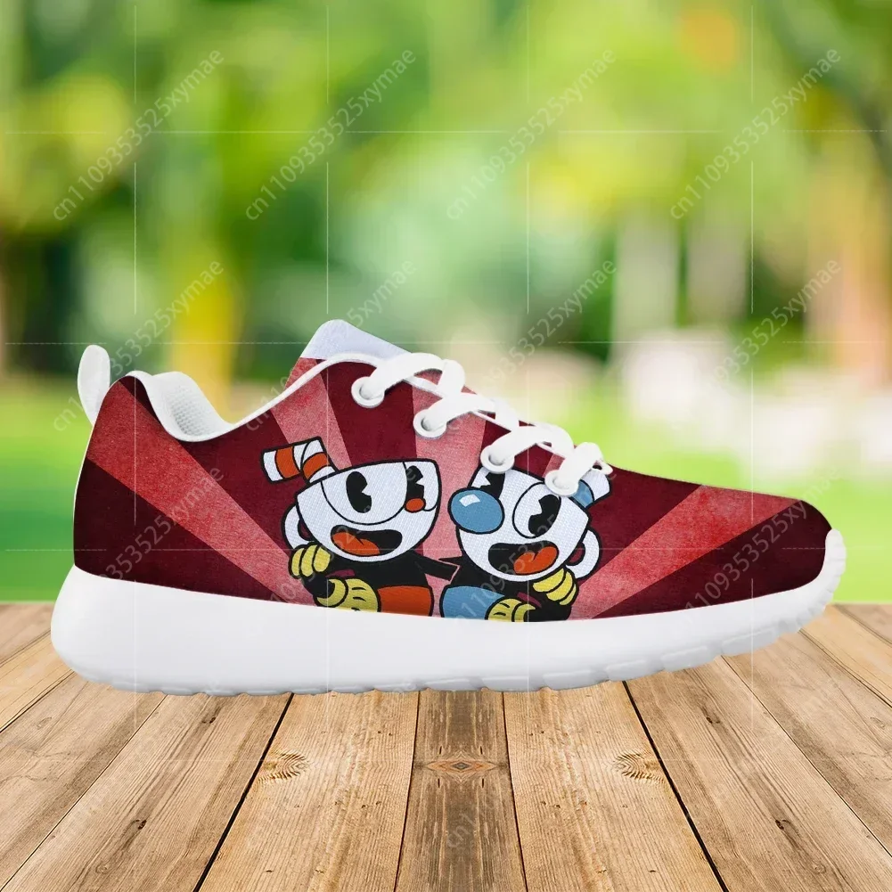 

Cuphead Mugman Printed Mesh Sneakers Street Breathable Shoes For Daily Outdoor Lightweight Soft Sole Round Toe Zapatillas