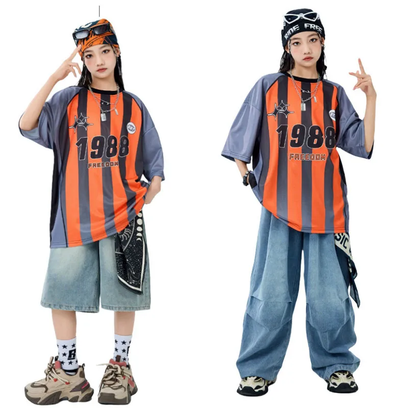 Hip Hop Ragazzi Maglietta a contrasto allentata Streetwear Pantaloni cargo Ragazze Street Dance Bambini Jazz K-pop Set di vestiti Costumi per bambini