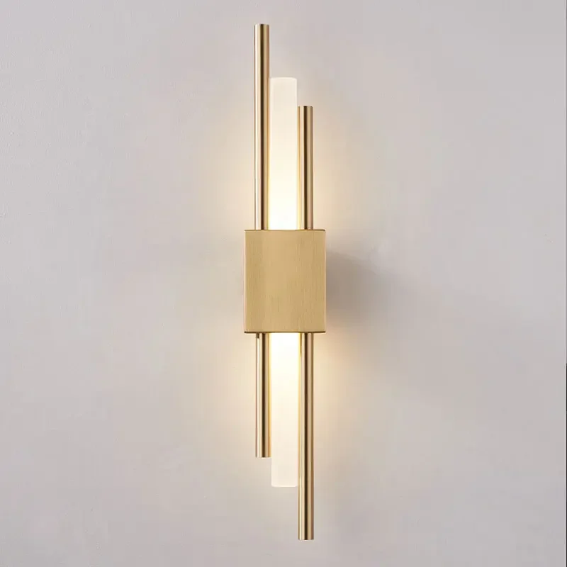 

All copper bedroom wall lamp modern simple bedside wall lamp living room corridor background Nordic luxury style wall lamp