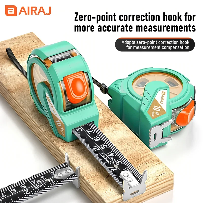 AIRAJ 3-10m Metric & Imperial Self-Locking Tape Measure, Double-Sided Blade with Horn Buckle, Thickened ABS Housing, Sturdy