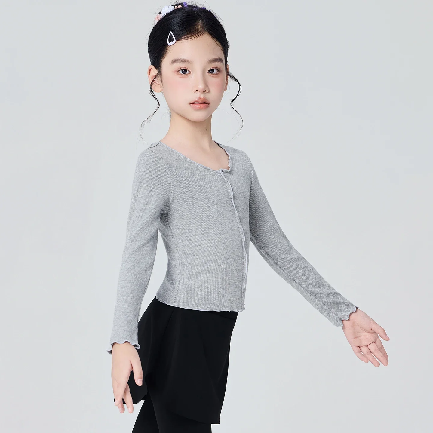 Kid Girls Ballet Tops Soft Winter Dance Costumes Ruffled Collar Long Sleeves Blousers Children Casual Tee Sweet Shirts