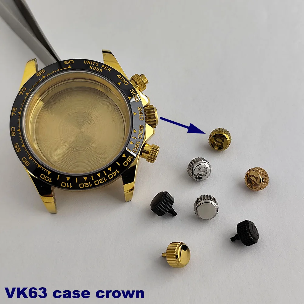 Image of VK63 Krone Silber Schwarz Gold Roségold Edelstahl S-Krone Ersatzteile Passend für VK63 Uhrwerk Krone Austausch