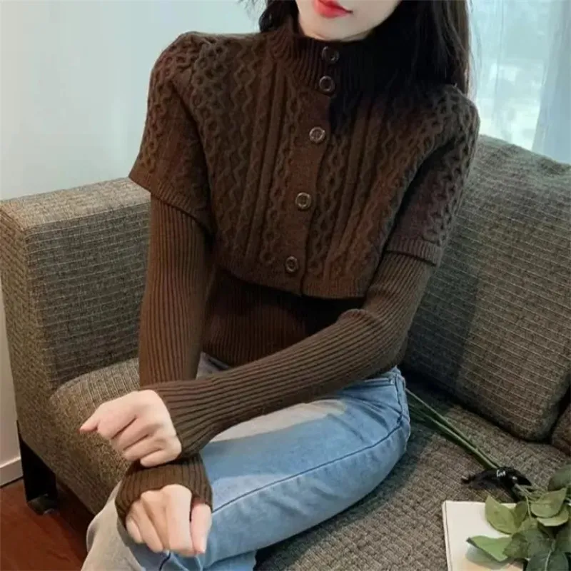 2024 New Fashion Twists Knit Sweater Top Women's Autumn Winter Long Sleeve Shawl Coat @ Pullover Sweater Two Piece Female