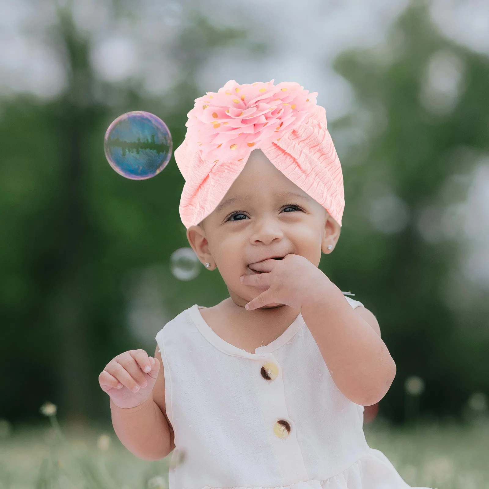 

Newborn Turban Baby Girls Hat Infant Lightweight Warm Cap Soft Floral Polyester Baby Elastic Hat for Spring Autumn