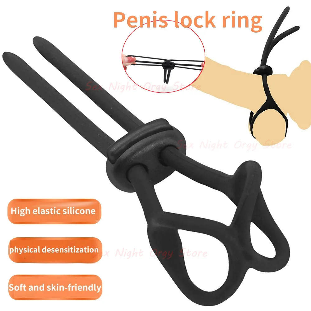 Adjustable Penis Ring Rope Silicone Cock Ring Bdsm Toys for Adult Male Chastity Belt Lasting Cockring Sex Shop Delay Ejaculation