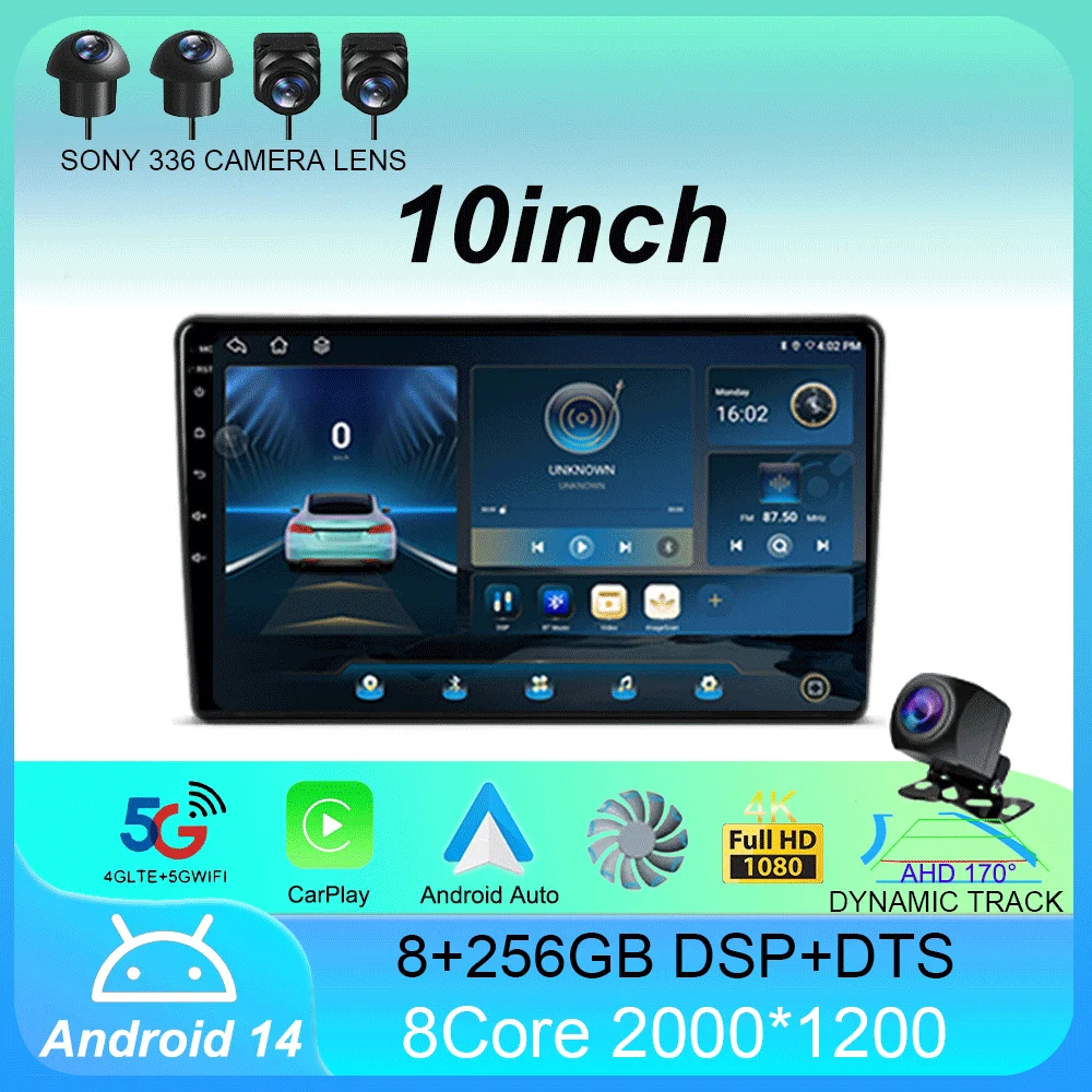 

10" Android 14 DTS 2K QLED Screen All In One Universal Auto Stereo GPS For Volkswagen Nissan Hyundai Kia Toyota Honda BT