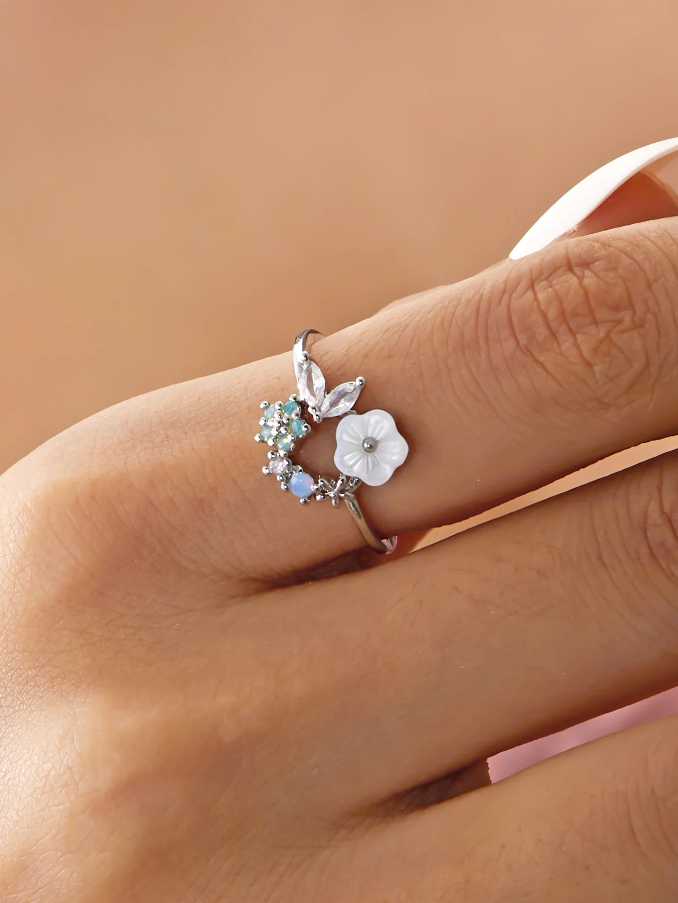 Zarte Kristall-Zirkon-Ringe für Frauen, süße Blume, Blatt, Schmetterling, verstellbare offene Ringe, Hochzeit, Verlobung, Schmuck, Geschenk – Detail 36
