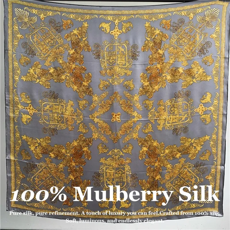 

New 110x110cm Large Square Real Silk Scarf 100% Mulberry Silk Hand Rolled Edge Hijab Shawl Wrap Pashmina Poncho Scarves Bandana