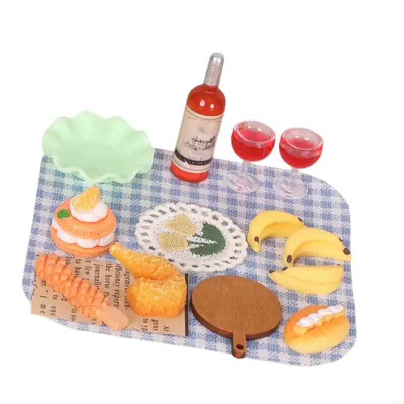 Miniatur-Picknick-Mahlzeit-Lebensmittelmodell-Figurenset Maßstab 1:12 für Puppenhaus mit realistischen und Utensilien – Detail 7