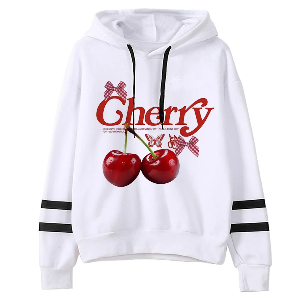 Cherry hoodie pattern patterned winter Japanese elegant trendy teen pullover athleisure youthful pattern funny