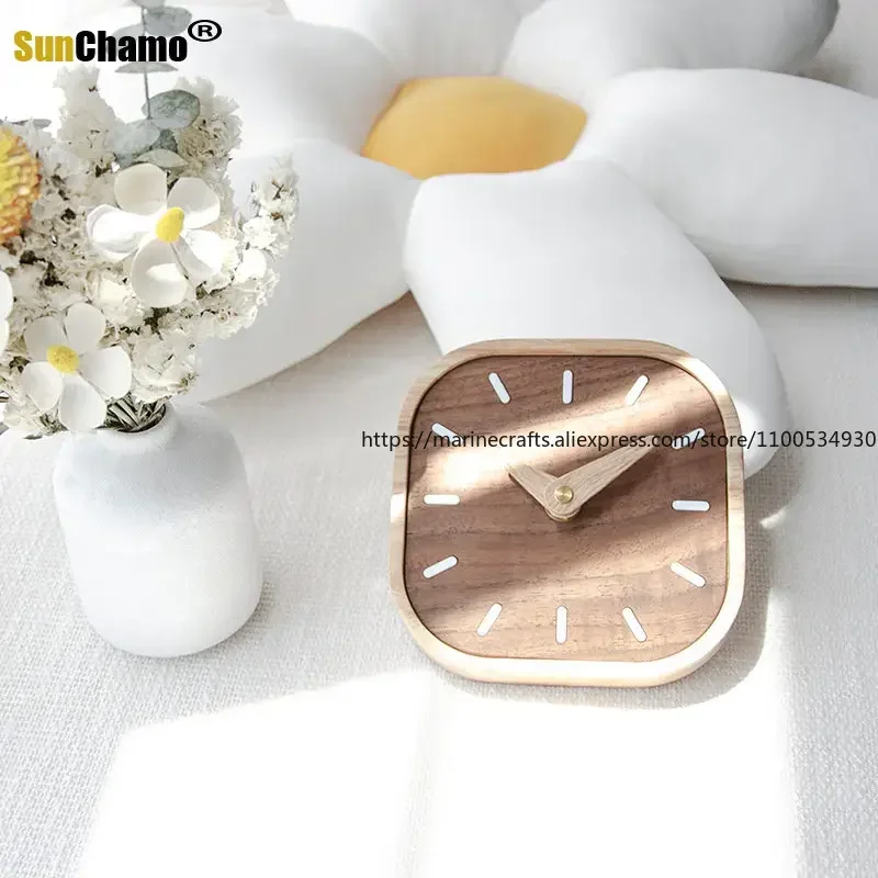 الإبداعية الجوز الأسود خشب متين ساعة طاولة صغيرة الشمال نمط غرفة نوم السرير مكتب زخرفة كتم طاولة الديكور