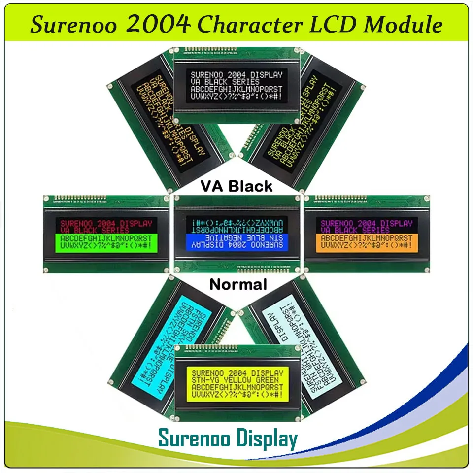 Surenoo 204 20X4 2004 Character LCD Module Display Screen LCM VA Negative Black with White Blue Orange Green LED Backlight