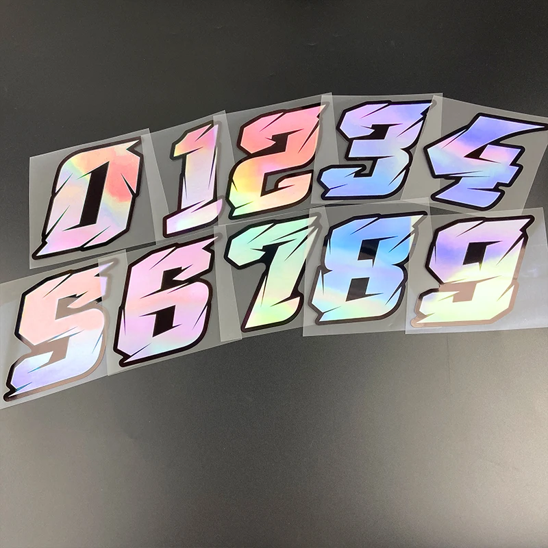 1PC 0To9 Arabic Numerals Stickers Reflective Laser Vinyl Decals Waterproof For Motorcycle Fairing Helmet Fuel Tank Scooter Decor