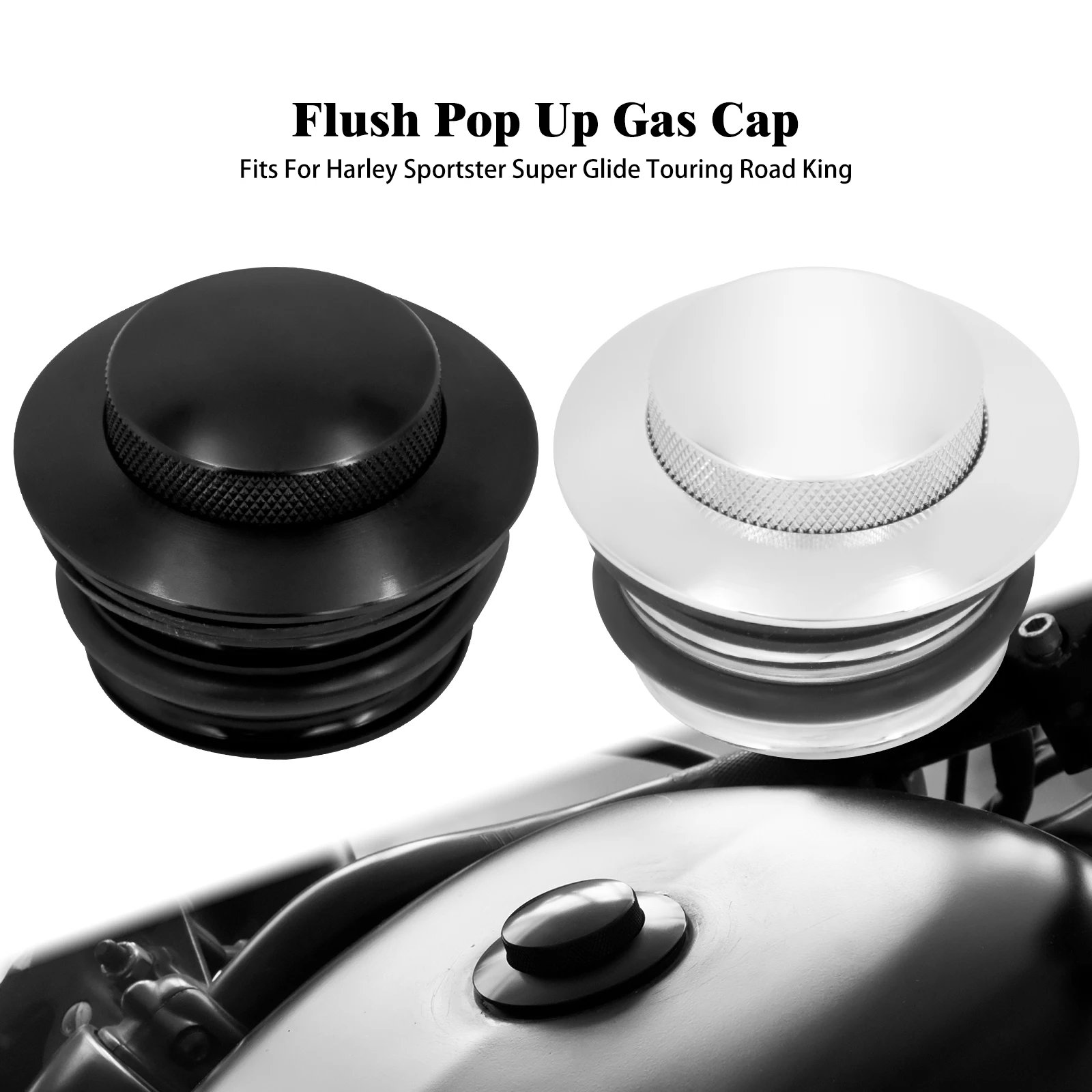 Motorcycle Black/Chrome Gas Cap Pop Up Flush Mount Fuel Tank Cover For Harley Sportster XL Touring FLHR Dyna Softail Breakout FL