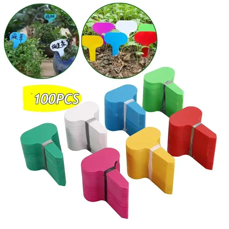 100Pcs Waterproof Plastic T Shaped Plant Tags Multicolor Surface For Garden Potted Seedling Marking Not Affect The Appearance