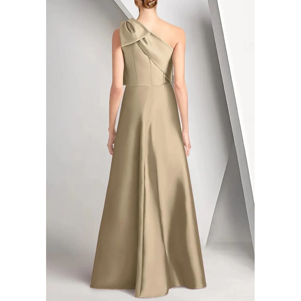 Elegant Asymmetrical-Neck Sleeveless Mermaid Evening Dress One-Shoulder Satin Formal Gowns with Bow