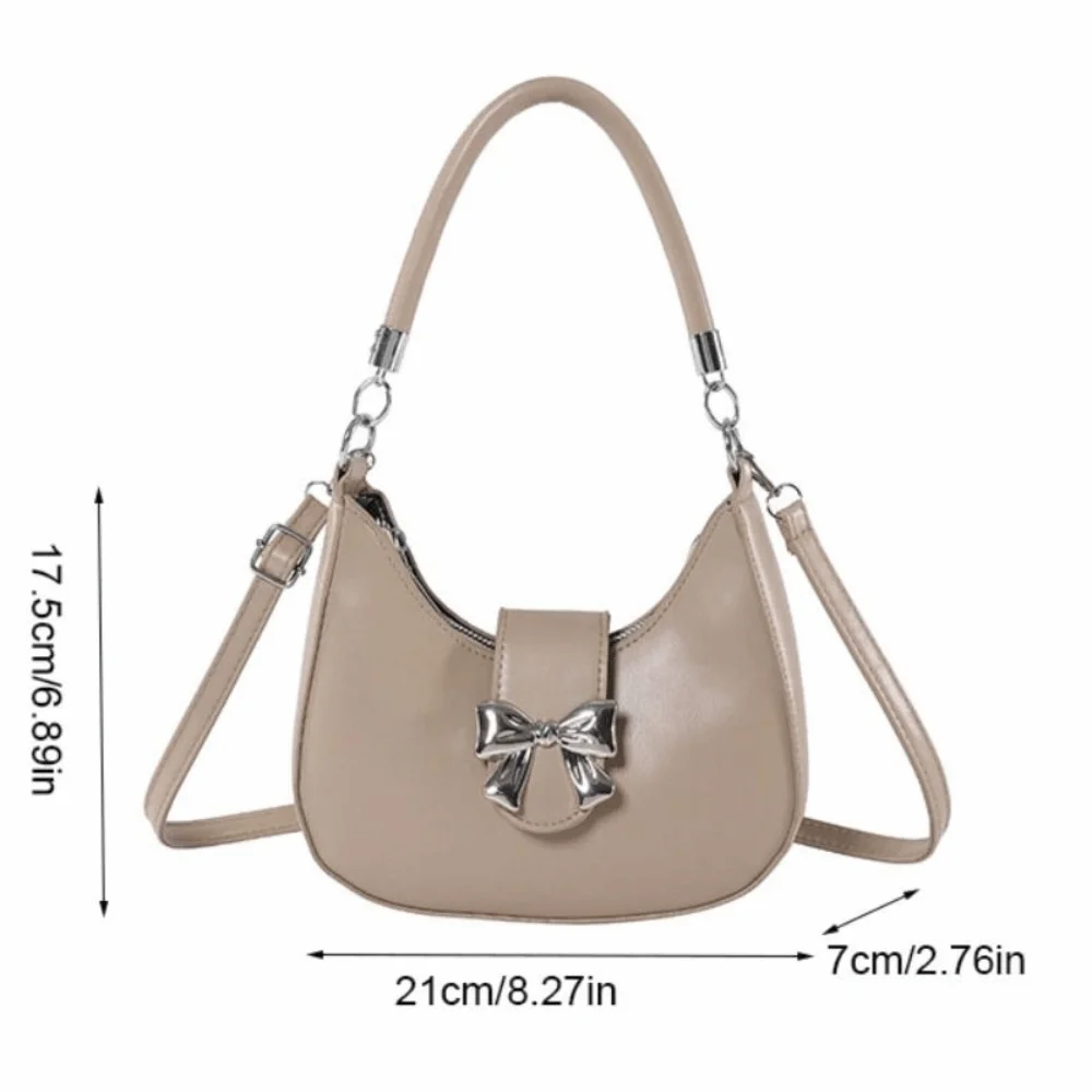 Y2k Style Bowknot Crossbody Bag PU Leather Underarm Bag Dumpling Shoulder Bag Bow Large Capacity Half-moon Handbag Streetwear