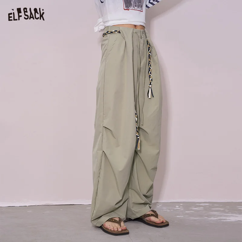 

ELFSACK 2025 Summer New Arrival Casual Loose Vintage Workwear Style Wide-Legged Trouser For Woman