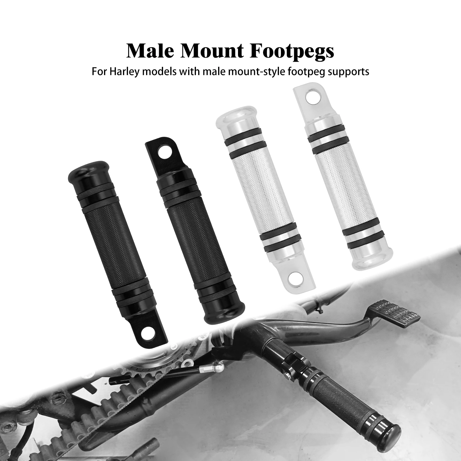 

Motorbike Footpegs Passenger Footrests Pedals Male Mount-Style For Harley Street Glide Dyna Softail Sportster 2pc CNC Motorcycle