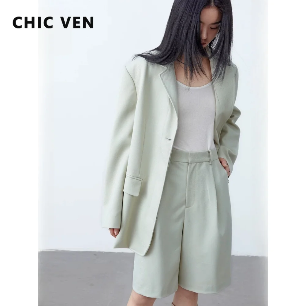 CHIC VEN Fashion Women Woolen Shorts Solid Loose Casual High Waist Wide Leg Five Quarter Short Pants Spring Autumn 2026