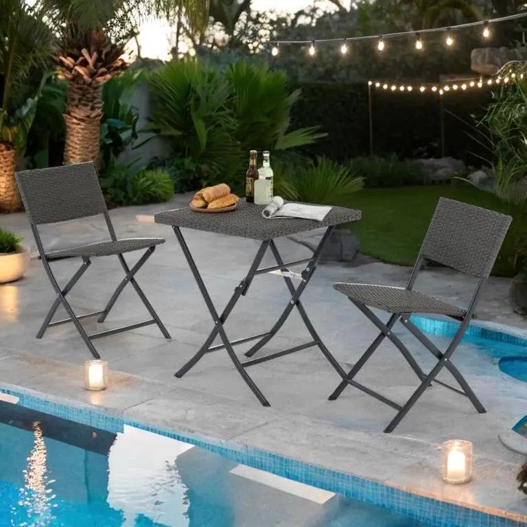 3-Piece Rattan Folding Patio Set w/ Small Table, Balcony Bistro Bar w/ 2 Foldable Chairs, Weather-Resistant, Customized