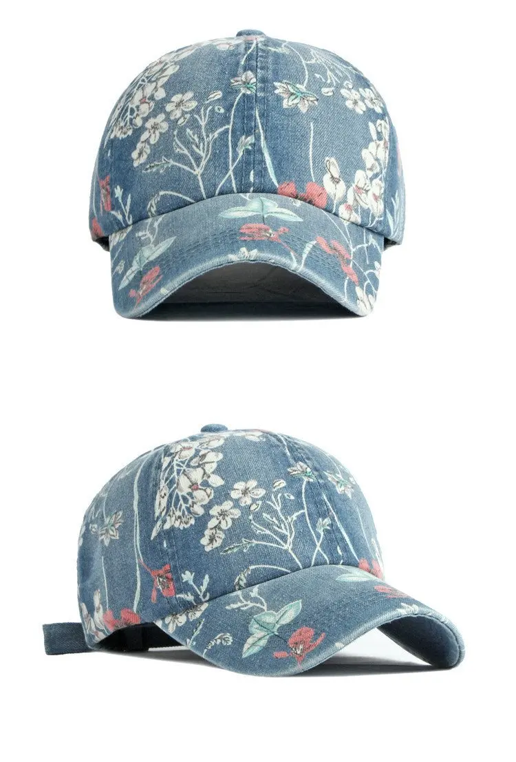 LDSLYJR Spring Denim Flower Print Casquette Baseball Cap Adjustable Outdoor Snapback Hats for Men and Women 170