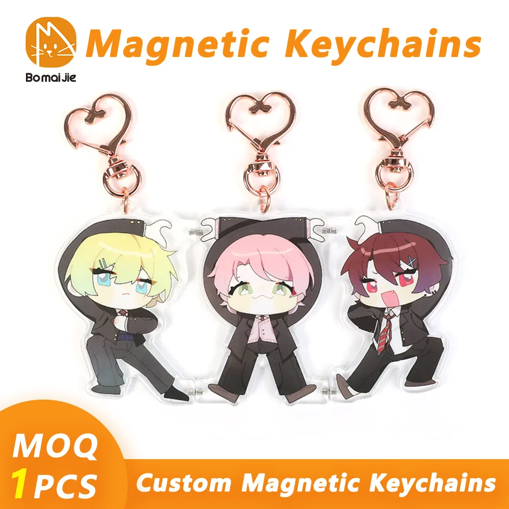 Benutzerdefinierte Acryl magnetische Schlüsselanhänger benutzerdefinierte Schlüsselanhänger Cartoon Schlüsselanhänger individuelle Anime Charms Hologramm klar personalisierte Schlüsselanhänger