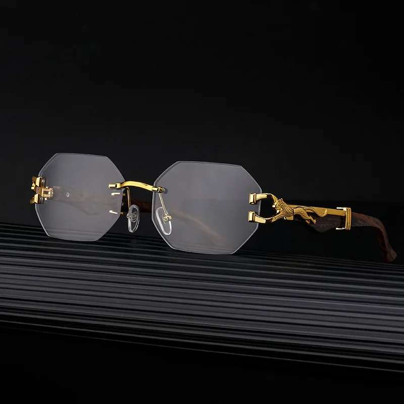 Fashion vintage octagonal rimless sunglasses ladies men's rimless sunglasses luxury brand designer glasses tone UV400 goggles