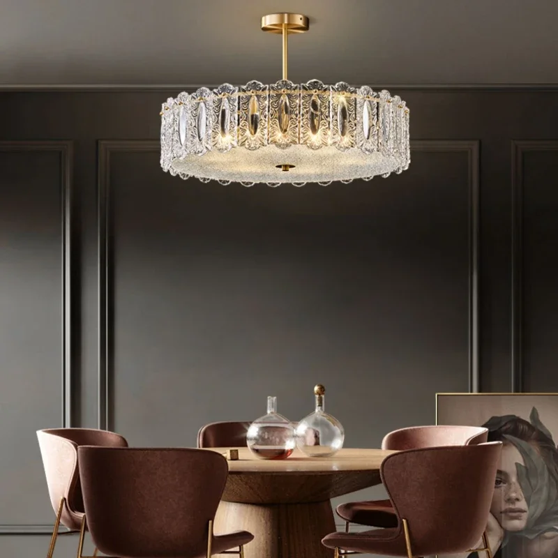 Full copper living room ceiling light with modern and luxurious semi-pendant style