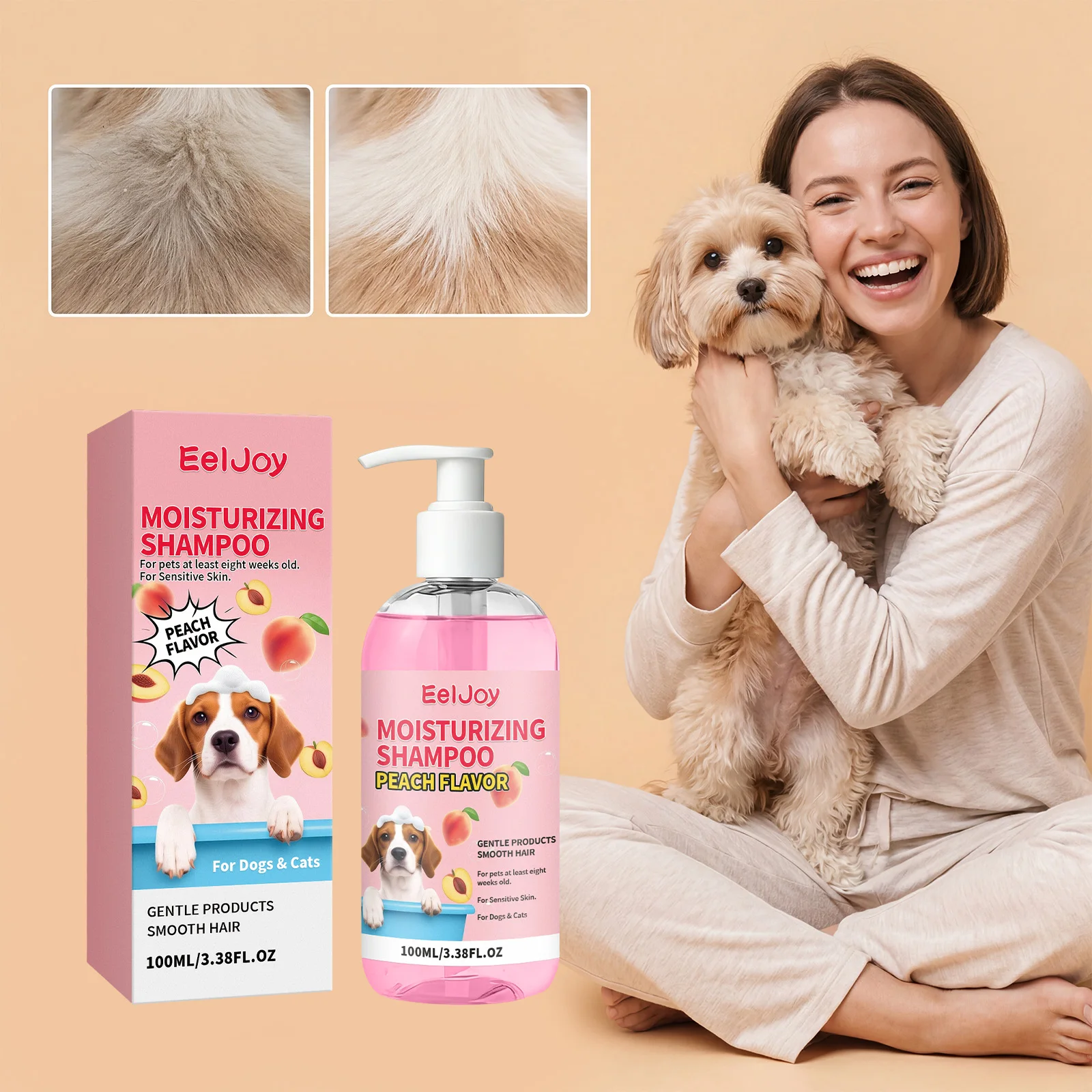 Hunde- und Katzen-Duftshampoo Langanhaltender Duft Desodorierend Reinigt Schmutz Verhindert Verfilzen Macht den Fellweich Glänzendes Fell Haustier-Bade- und Duschgel