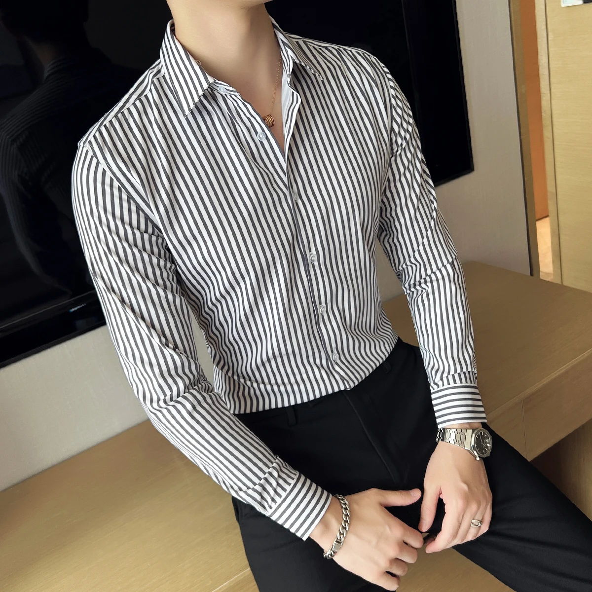 

2024 Men's Shirts with Long Sleeves Thin Wrinkle Elastic Business Slim Fit Light Luxurious Tops Spring Fall New Clothing N100