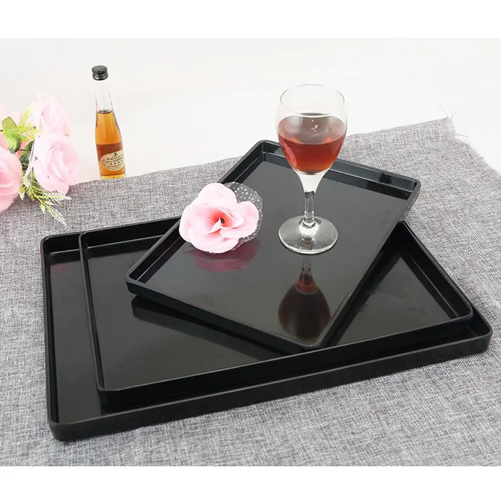 Hotel Serving Tray European Style Dish Cup Glass Cake Set Rectangle Melamine , Black, H 35.1×25.5cm