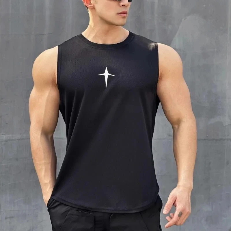 summer Sleeveless vest outdoor sport tank top running fitness undershirt quick drying round neck gym T-shirt men Breathable top