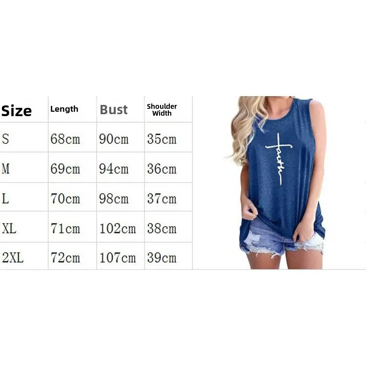 Women's Printed Letter Vest T-irt Svel Cotton Casual Sle Summer Faion Ladies' Top without Brand Registration