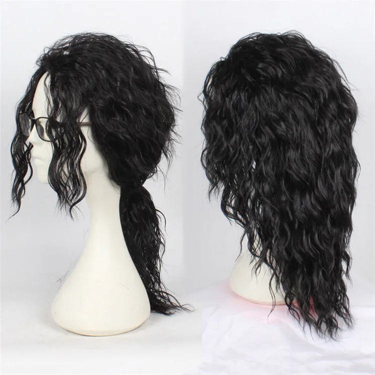Michael Cosplay Black Wig Michael Role Play Medium Long Curly Black Hair Wig Halloween Cos Wigs