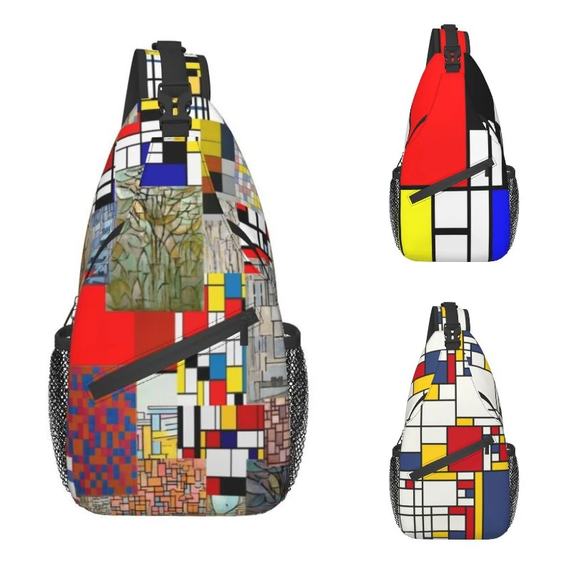 

Piet Mondrian Abstract Art Sling Bags for Men Cool De Stijl Pattern Shoulder Crossbody Chest Backpack Traveling Daypack