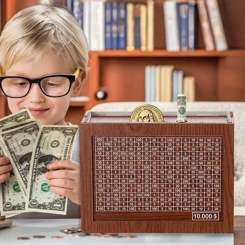 DIY-Sparschwein aus Holz, wiederverwendbare handgefertigte Spardose, Dollar-Sparschwein mit Sparziel und Zahlen, um die Gewohnheit des Sparens zu helfen