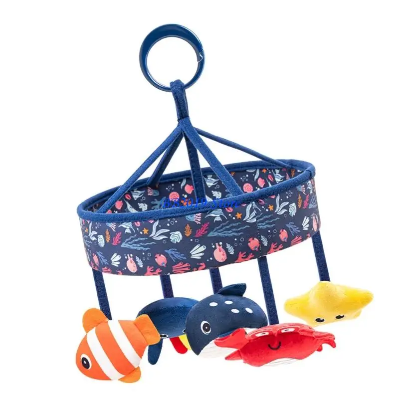 Q0KB Âm nhạc xoay theo chủ đề đại dương Nôi bé động có nhạc êm dịu Đồ chơi bằng vải nhung mềm dành cho trẻ sơ sinh và