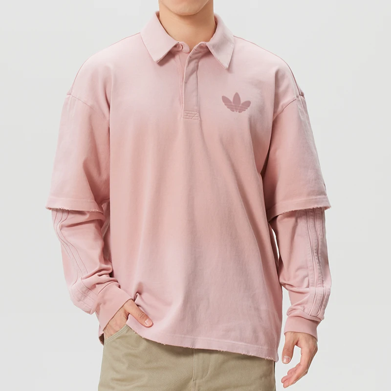 Adidas (Adidas) Trefoil Men's Sportswear Loose-Fitting Fake Two-Piece Polo Shirt Fashionable Breathable Long-Sleeved T-Shirt Kr5054