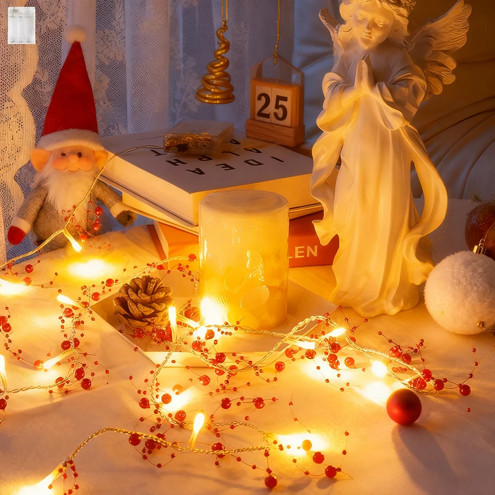 1pc Pearl Beads String Lights, 3m 30 LED Christmas Beaded Garland Decorations Lights Battery Operated Fairy String Lights